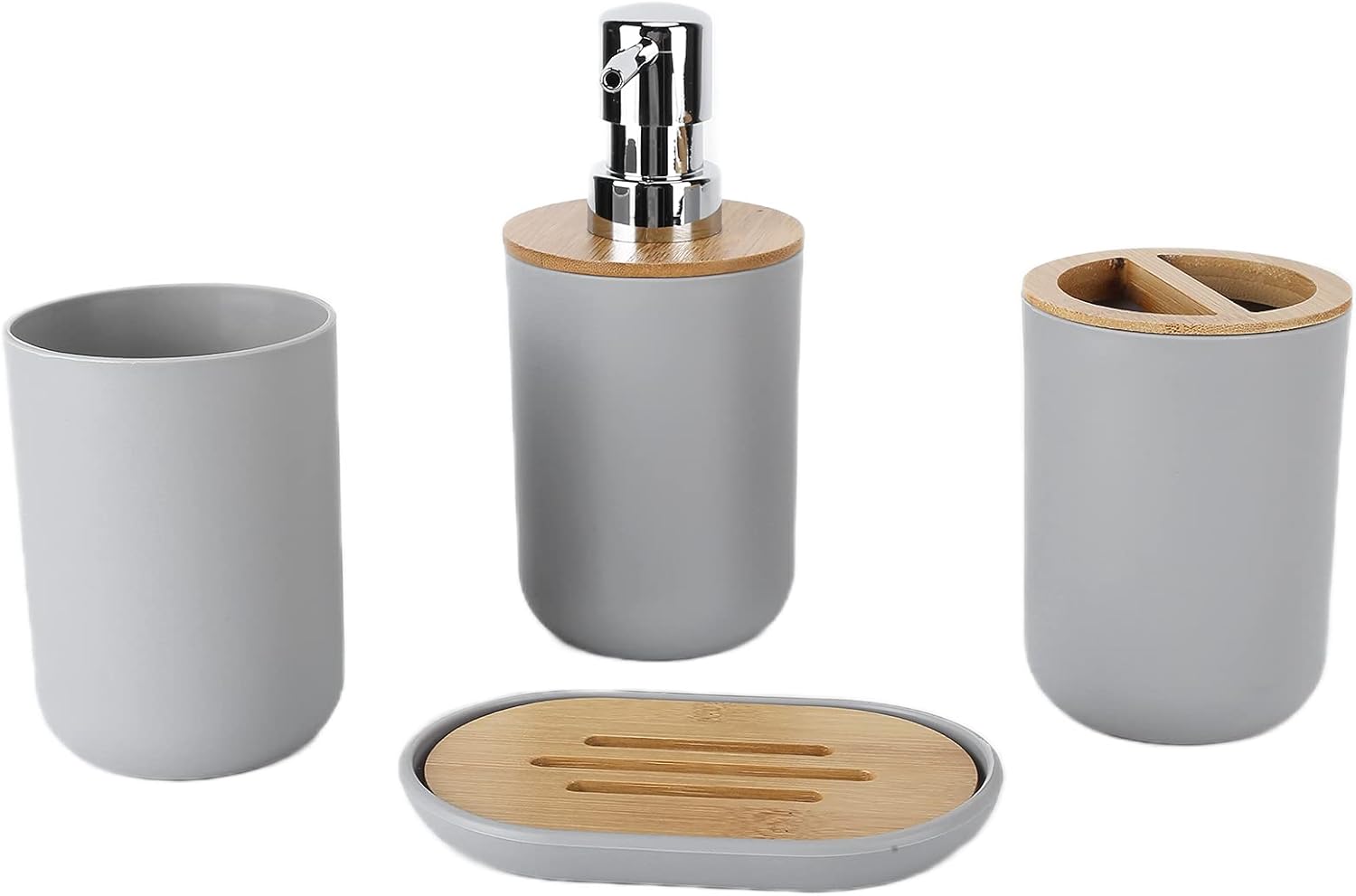 4Pcs Bamboo Bathroom Accessory Set - Waterproof and Sustainable