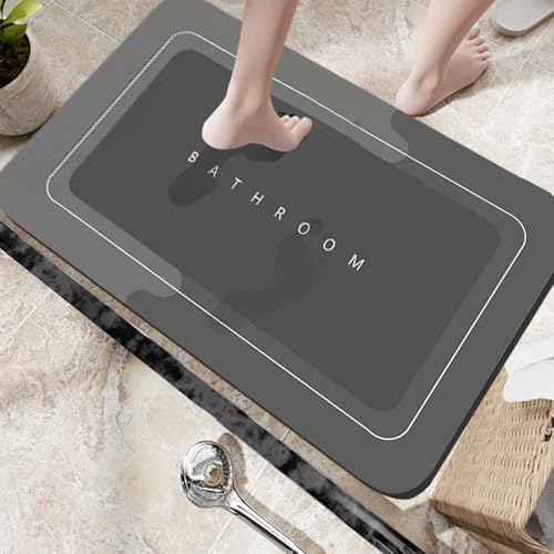 Quick Absorption Dark Gray Bath Mat with Non-Slip Rubber Bottom