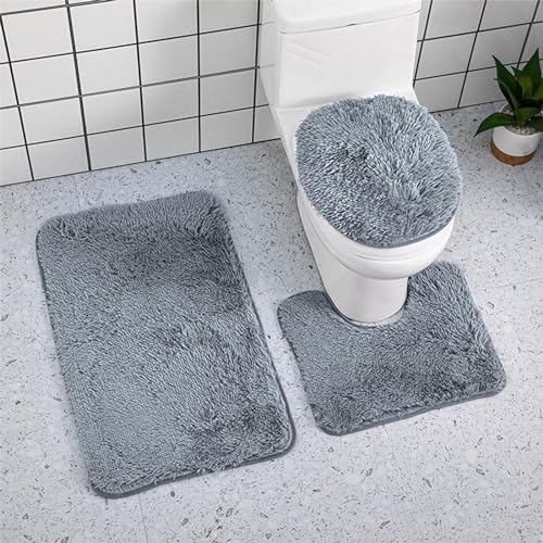 3 Piece Bath Rug Set - Non-Slip Microfiber Rugs with Rubber Backing 1