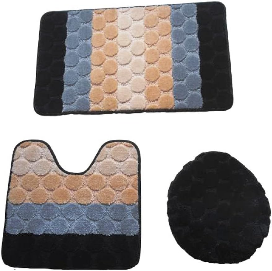 BH Home Linen 3 pcs Geometric Shaggy Bath Rug Set