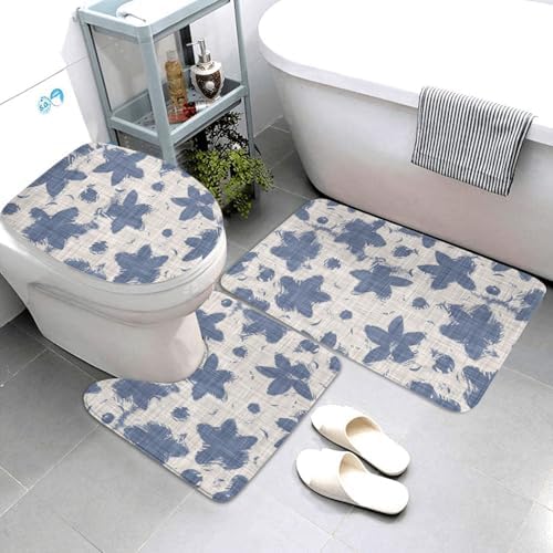 French Linen Floral 3-Piece Bathroom Rug Set