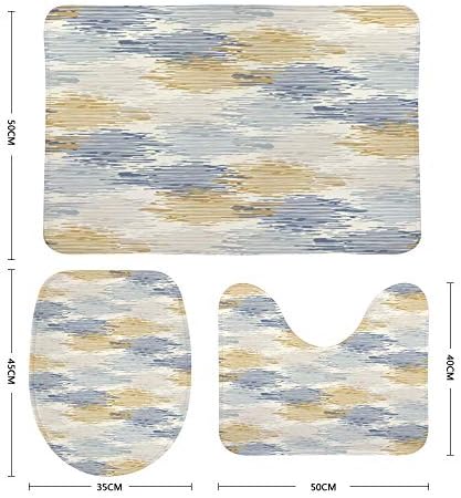 Hapuxt 3 Piece Toilet Mat Set - Grey French Linen Anti-Slip Bathroom Rugs