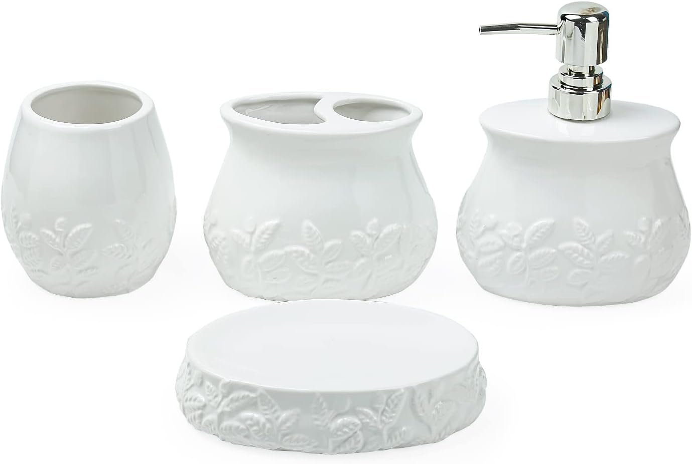 FORLONG Ceramic Embossed Leaves Bathroom Set 4 Piece