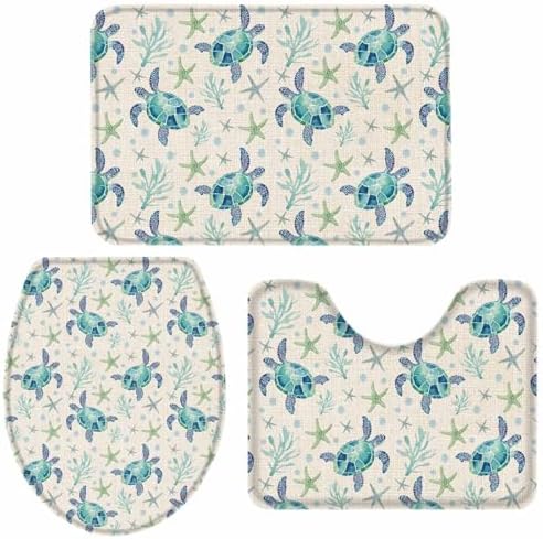 Wotrend Ocean 3 Piece Bath Rug Set with Non-Slip Mats