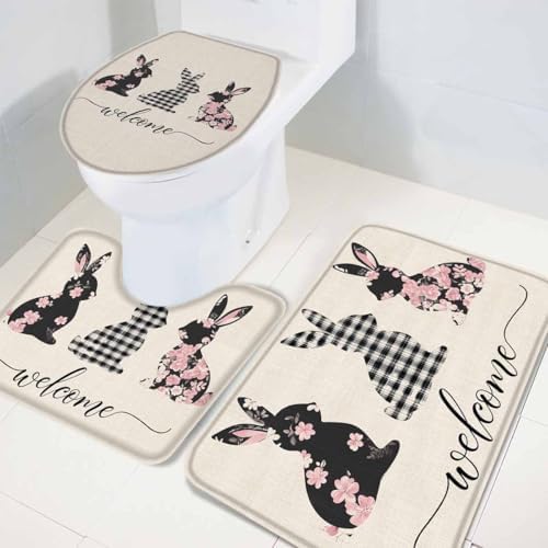 Wotrend Easter Cute Bunny Bath Rugs Set