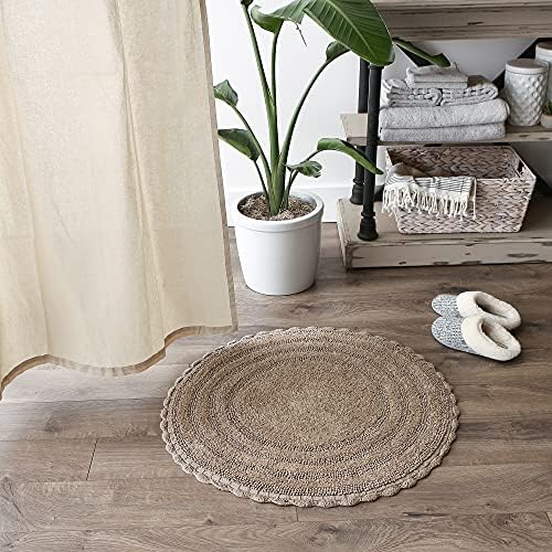 DII Crochet Round Bath Mat 275 Stone