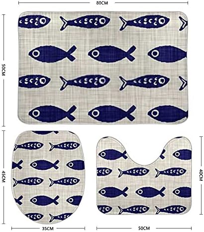 Kuizee 3-Piece Bath Rug Set Aquatic Blue