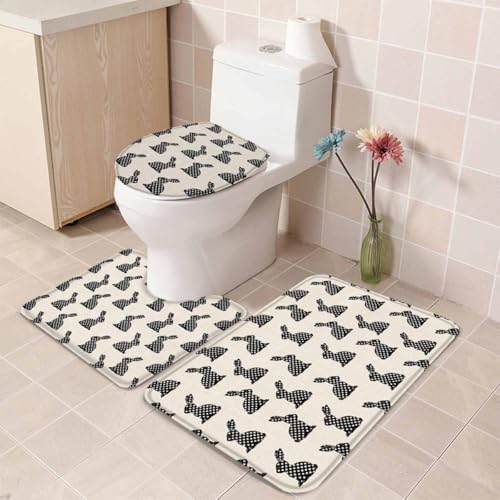 Wotrend Easter 3 Piece Bath Rug Set with Wave Pattern Rabbit Design
