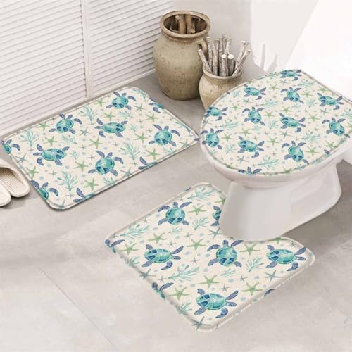 Wotrend Ocean 3 Piece Bath Rug Set with Non-Slip Mats