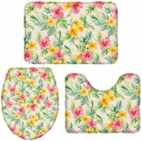 LgioyxQ Yellow Red Flowers Bath Rug Set 3 Piece