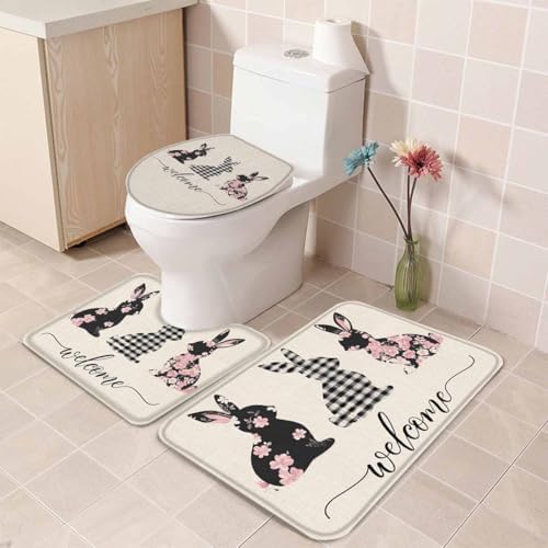 Wotrend Easter Cute Bunny Bath Rugs Set