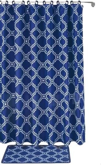 15 Piece Bath Mat Set with Non-Skid Shower Curtain and Hooks