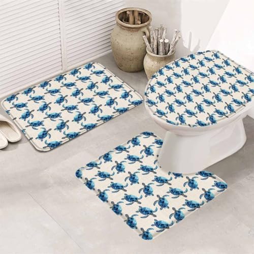 Wotrend Ocean 3 Piece Bath Rug Set Nautical Blue 1