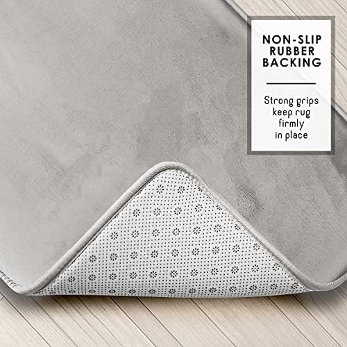 Clara Clark 2 Piece Velvet Bath Mat Set - Non-Slip Quick Drying Silver