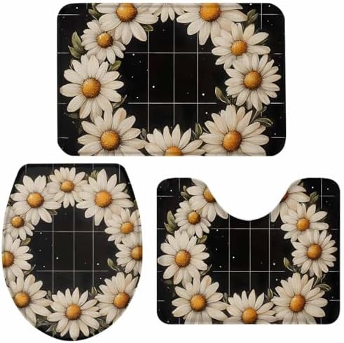 Wotrend Spring 3 Piece Bath Rug Set Pastoral Daisy