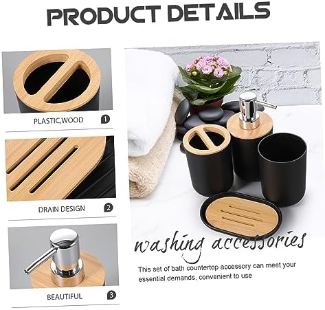 Unomor Modern Bathroom Accessory Set with Wood and Plastic Design
