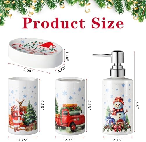 Christmas Bathroom Decor Set - 4 Piece Ceramic Accessories 1