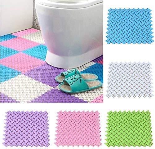 Scceatti 10x10in Waterproof Bath Mat Non-Slip White Blue Design