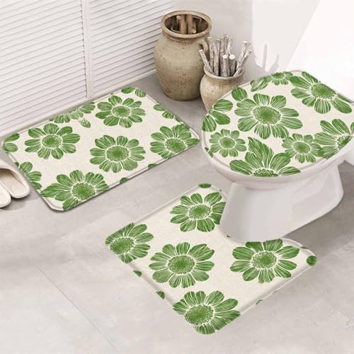 Wotrend Spring 3 Piece Bath Rug Set Botanical Green