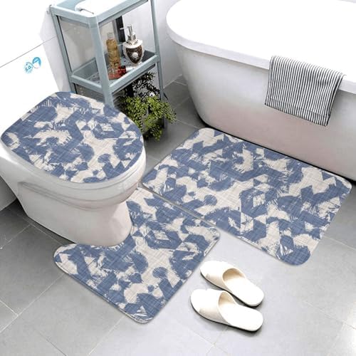 French Linen Mottled Print 3-Piece Bath Rug Set 1
