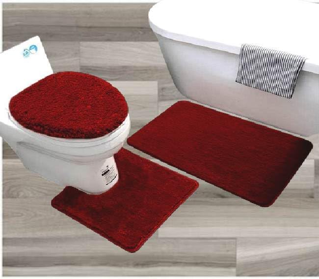 3 Piece Bathroom Mats Set with Toilet Lid Cover
