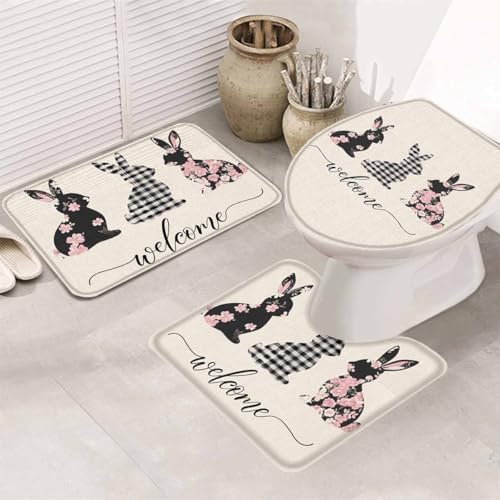 Wotrend Easter Cute Bunny Bath Rugs Set