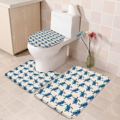 Wotrend Ocean 3 Piece Bath Rug Set Nautical Blue 1