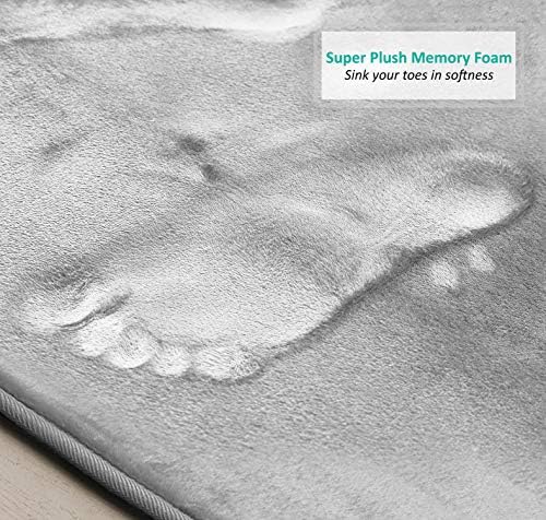 Clara Clark 2 Piece Velvet Bath Mat Set - Non-Slip Quick Drying Silver