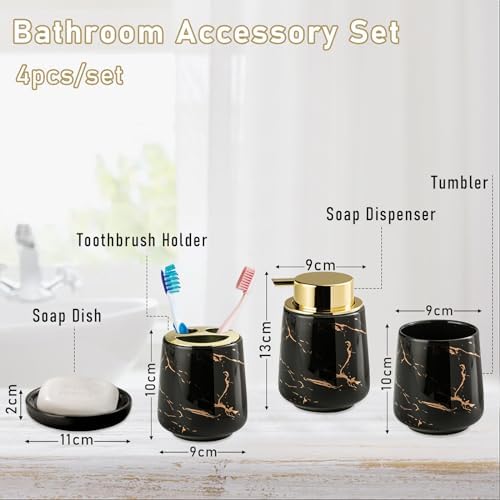 YYW Ceramic Bathroom Accessory Set - Four Piece Black