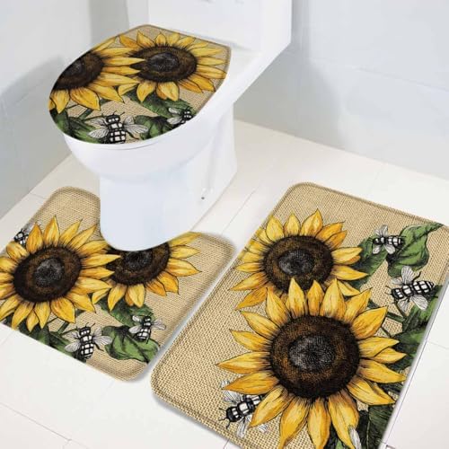 Wotrend Sunflower Bath Rug Set 3 Piece