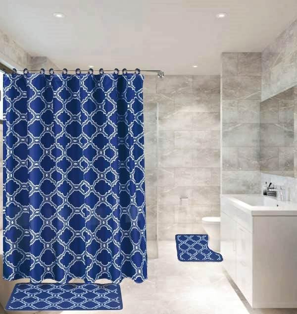 15 Piece Bath Mat Set with Non-Skid Shower Curtain and Hooks