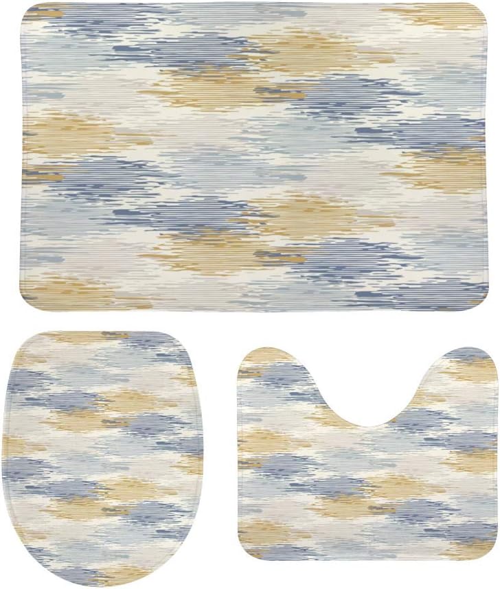 Hapuxt 3 Piece Toilet Mat Set - Grey French Linen Anti-Slip Bathroom Rugs