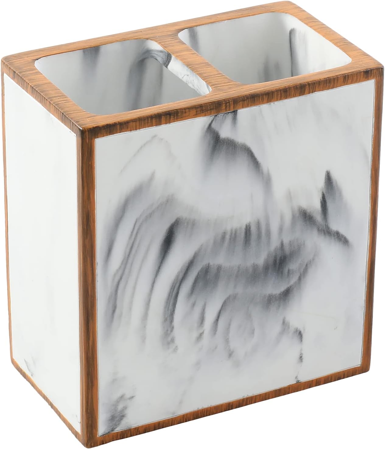 MyGift 4 Piece Bathroom Accessories Set with Marble Design and Wood Trim