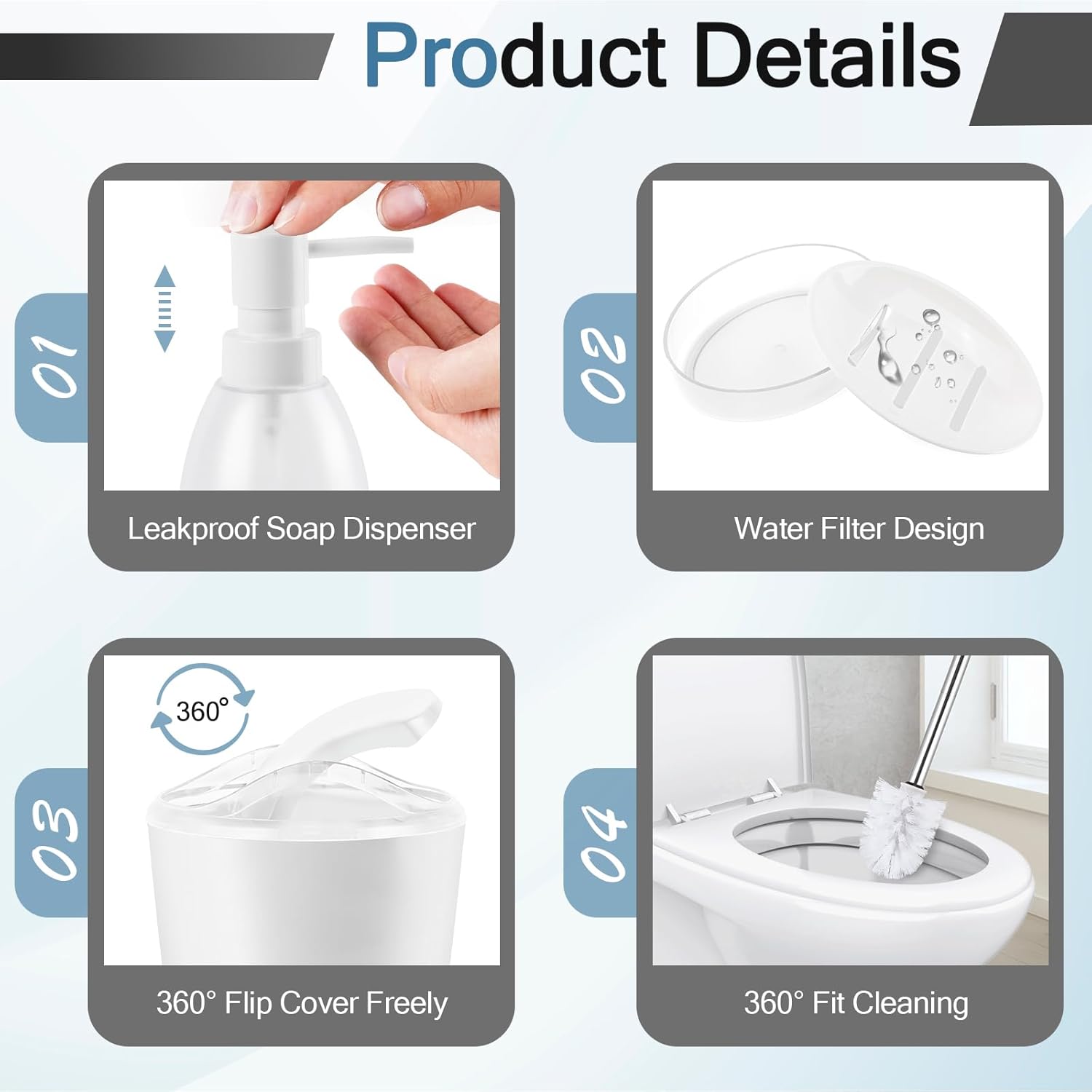FACULX 8-Piece Bathroom Accessories Set White