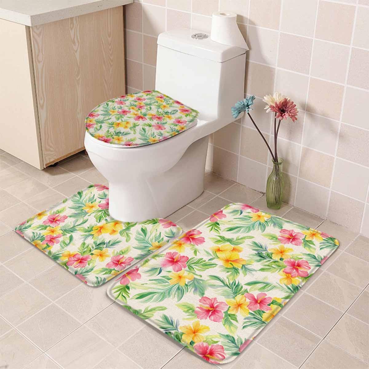 LgioyxQ Yellow Red Flowers Bath Rug Set 3 Piece