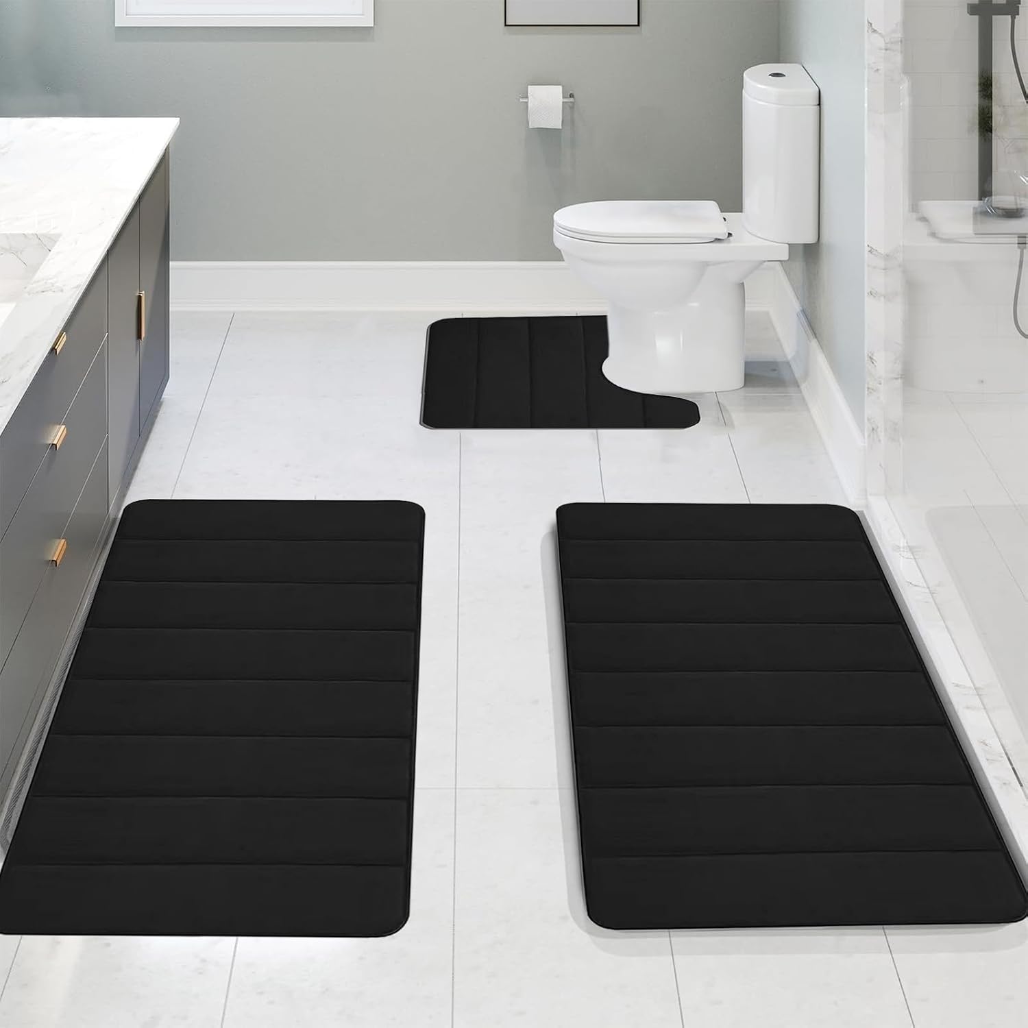 Memory Foam Bath Mat Set - 3 Piece Non Slip Water Absorbent