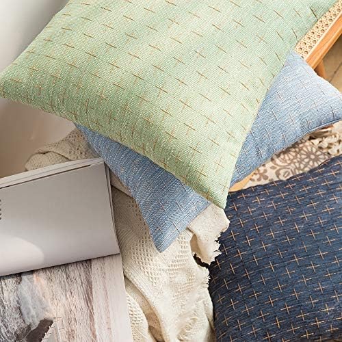 MIULEE Blue Linen Throw Pillow Covers Teal Bath Rugs Set