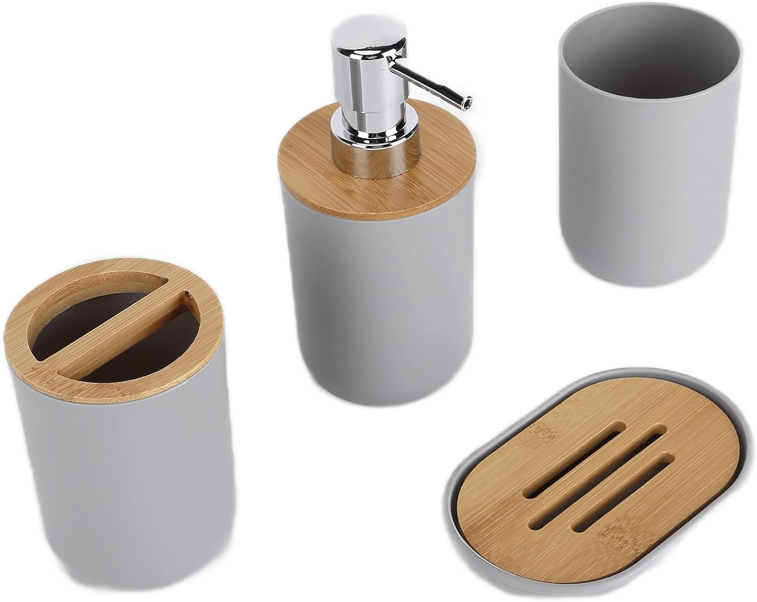 4Pcs Bamboo Bathroom Accessory Set - Waterproof and Sustainable