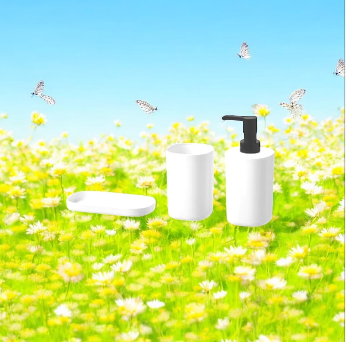 Modern Bathroom Accessories Set 3-Piece White 1