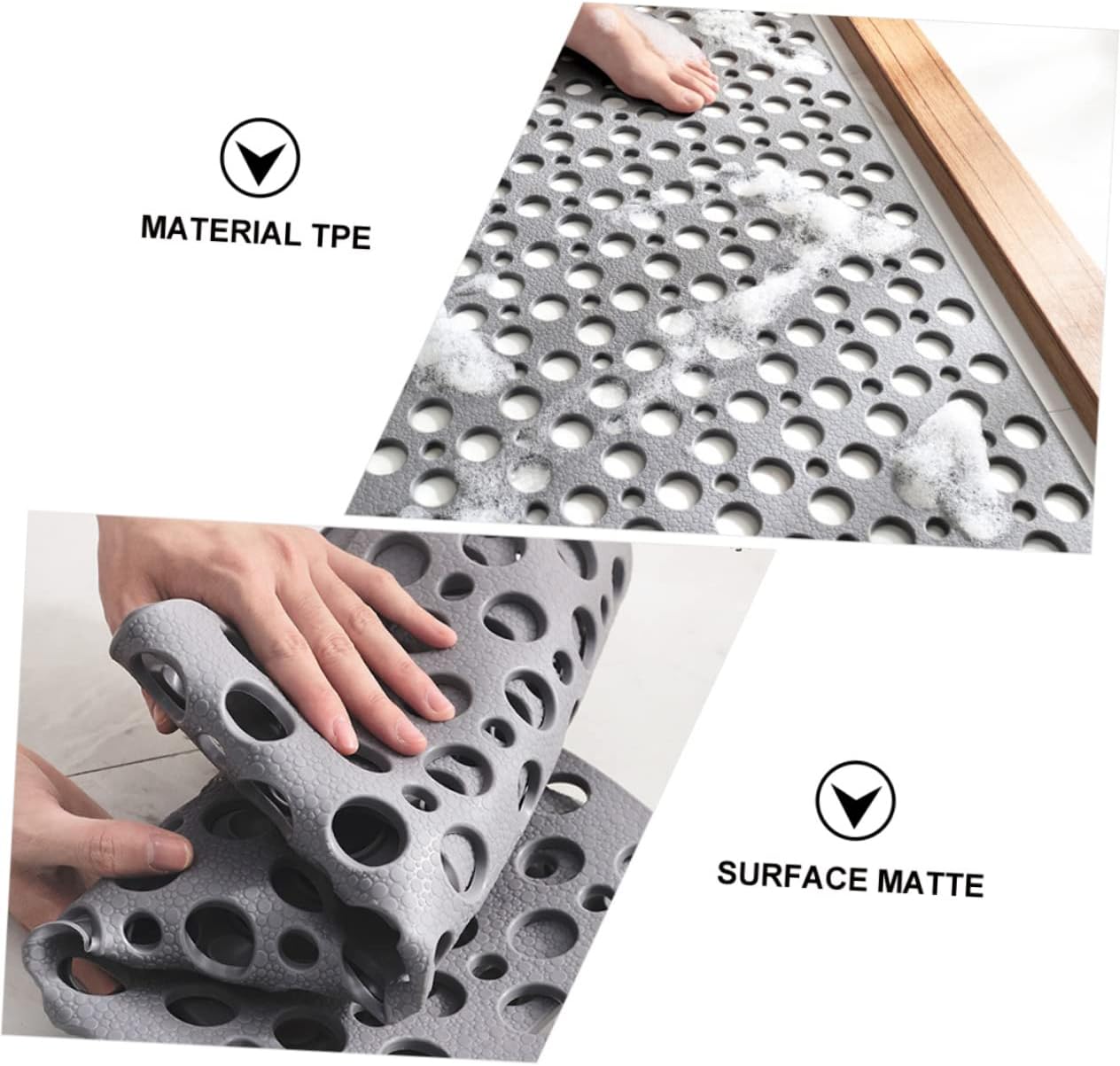 VOSAREA Non-Slip TPE Bath Mat with Suction Cups
