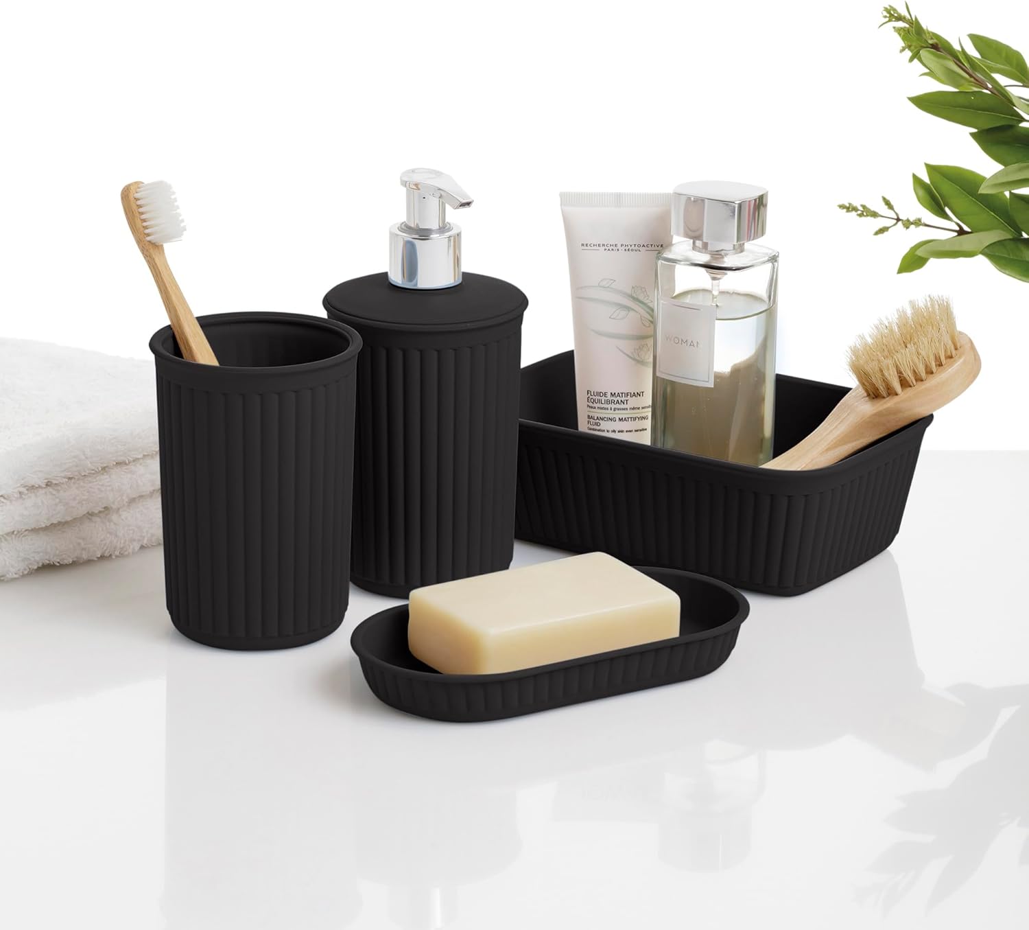 Superio Decorative Plastic Bathroom Accessories Set - Brown