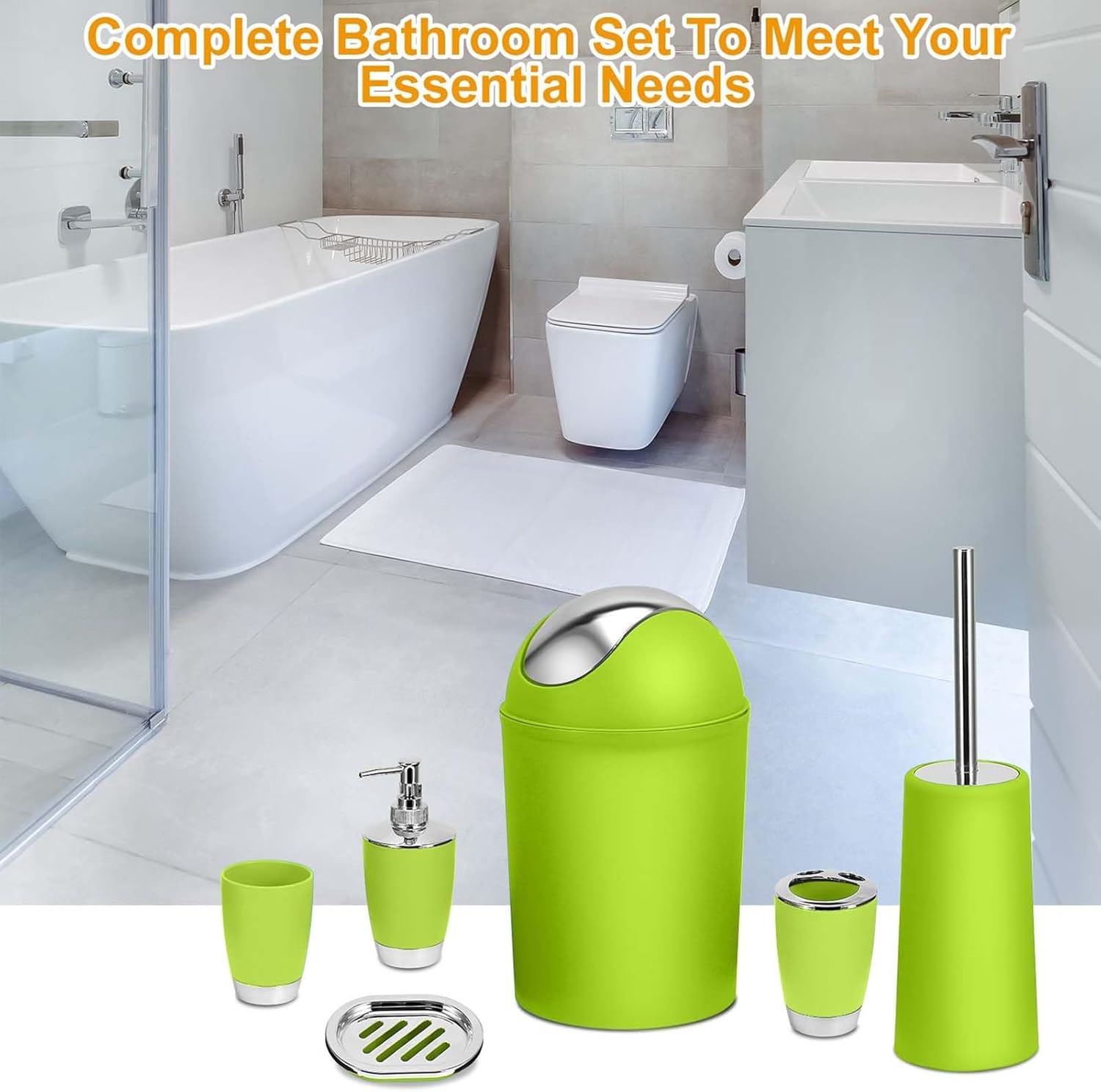 6 Piece Bathroom Accessories Set with Silver Finish