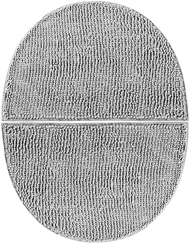 CHENSHUO Semi Circle Bath Rug 2 Pack Grey Non Slip Chenille Mats
