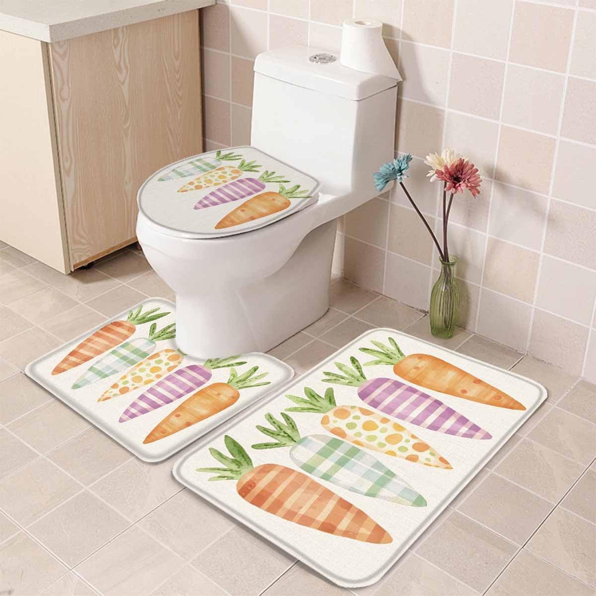 Wotrend Easter 3 Piece Bath Rug Set with Carrot Linen Texture