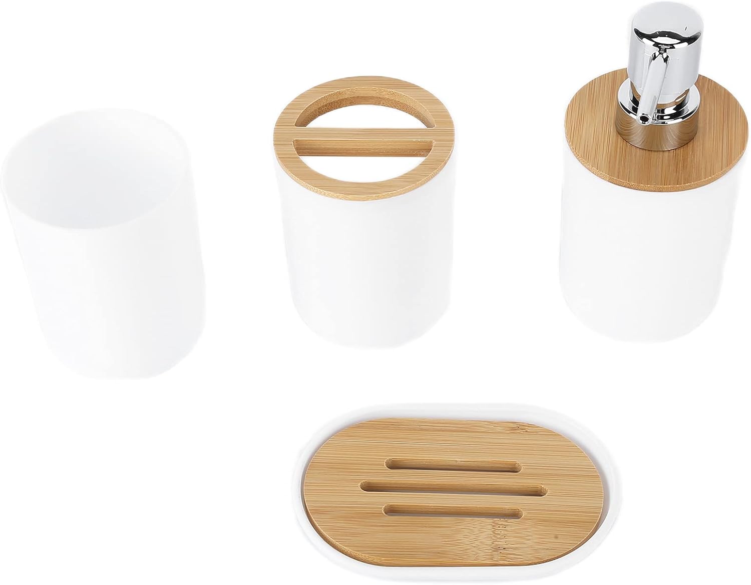 Oceanside 4Pcs Bamboo Bathroom Accessory Set White
