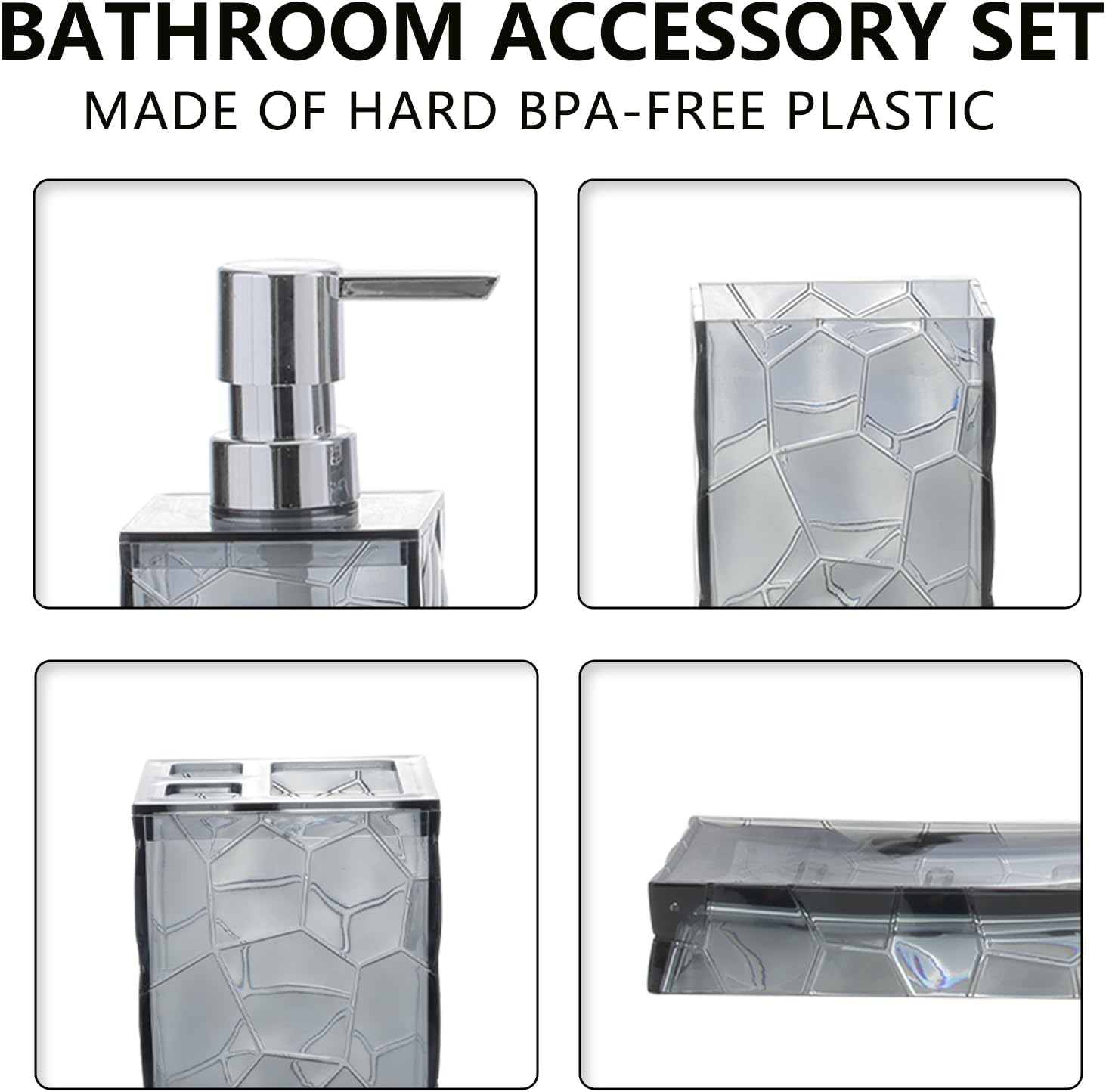Liuonnam 4-Piece Bathroom Accessories Set Gray