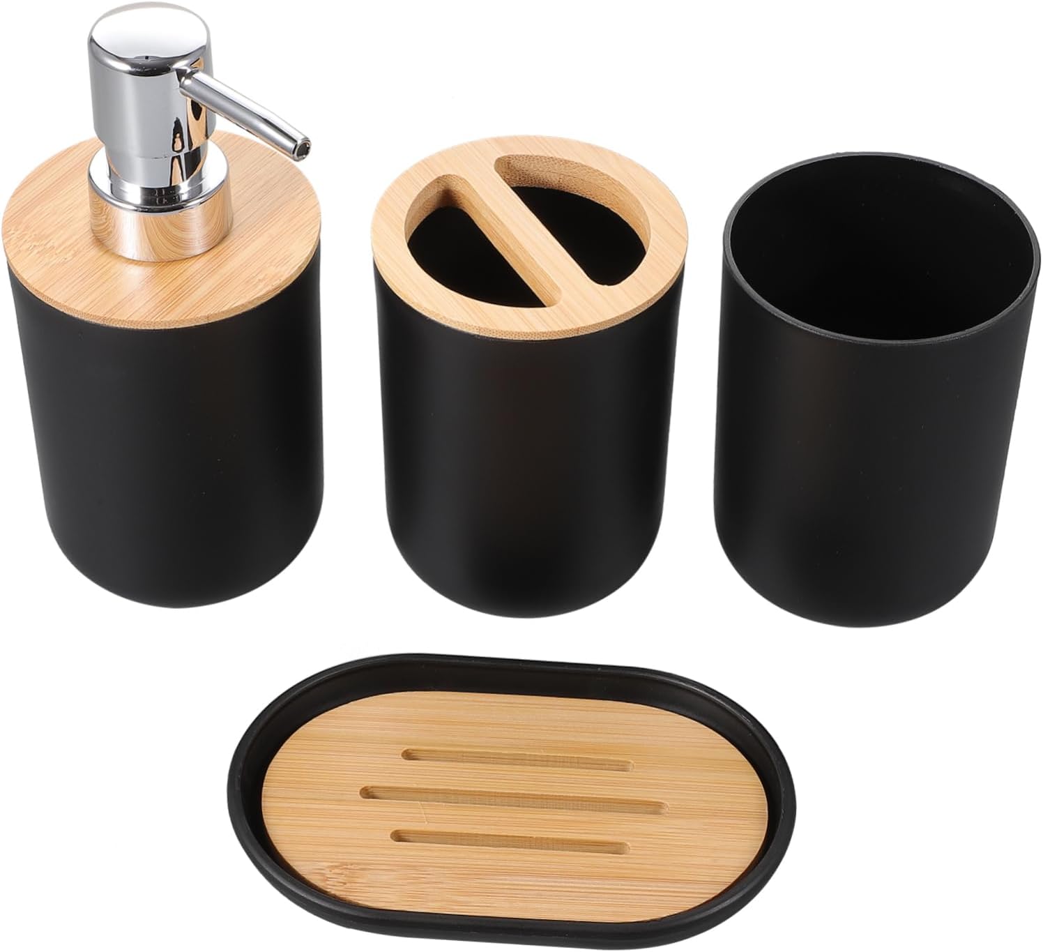 UTHCLO 4PC Bathroom Accessory Set - Soap Dispenser Cup Holder Toothbrush Holder