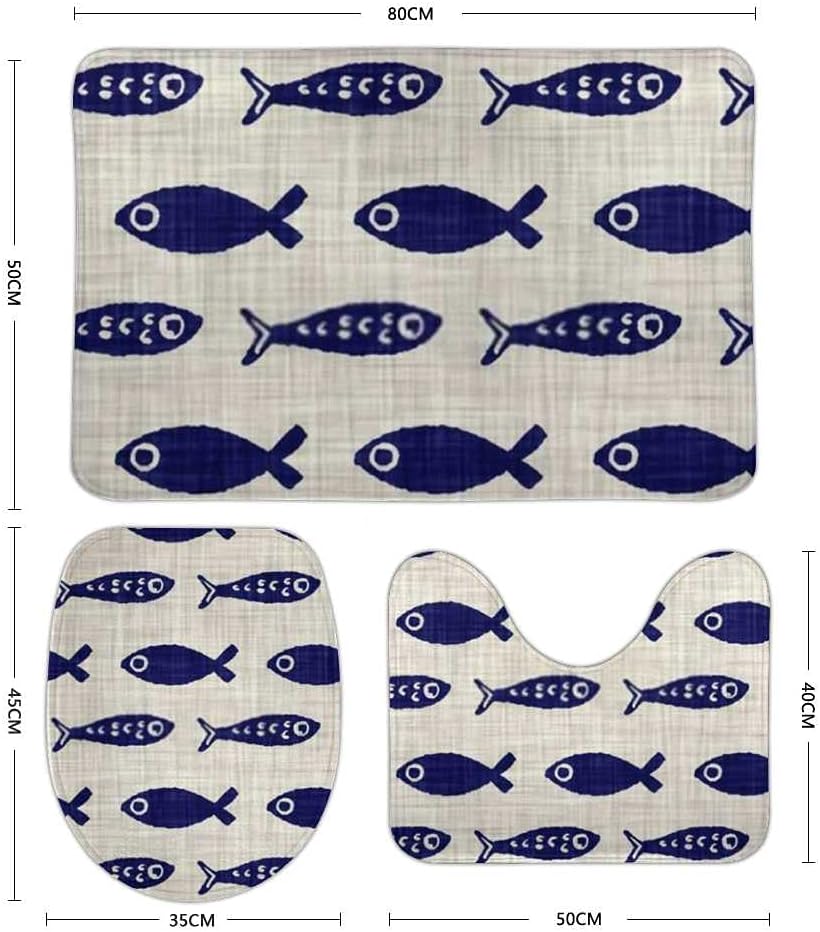 Kuizee 3-Piece Bath Rug Set Aquatic Blue