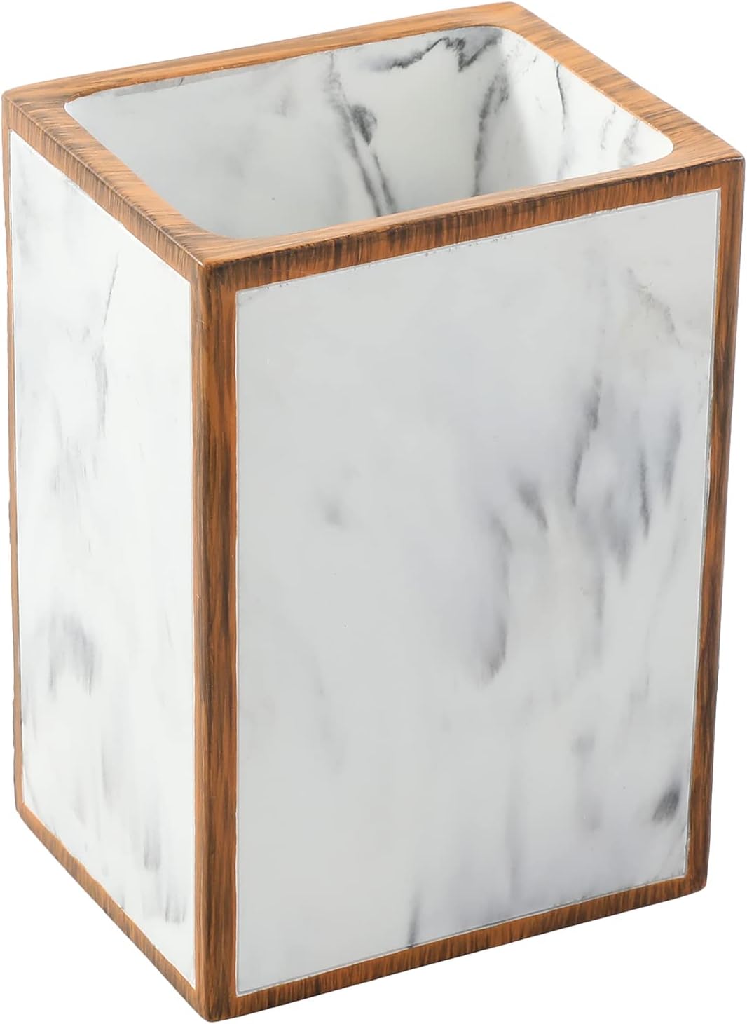 MyGift 4 Piece Bathroom Accessories Set with Marble Design and Wood Trim