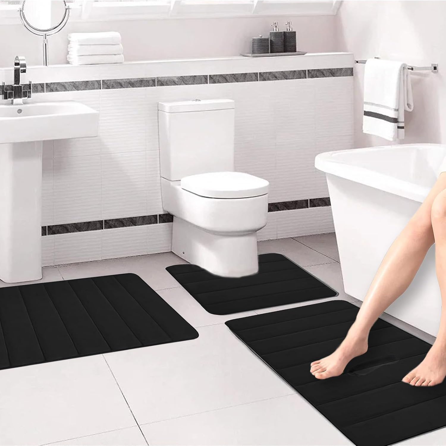 Memory Foam Bath Mat Set - 3 Piece Non Slip Water Absorbent